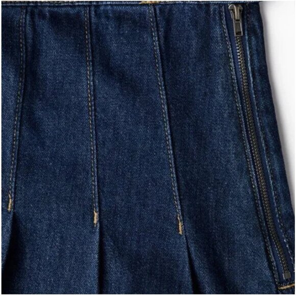 HM Pleated Dark Blue Denim Skirt Size 4 - Picture 6 of 8